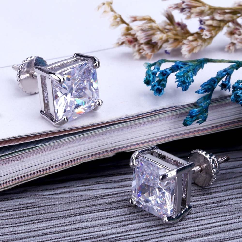 8mm Princess Cut Stud Earrings 18K - ICECI