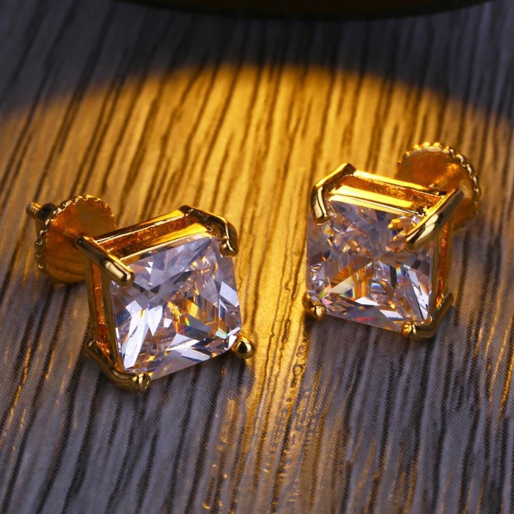 8mm Princess Cut Stud Earrings 18K - ICECI