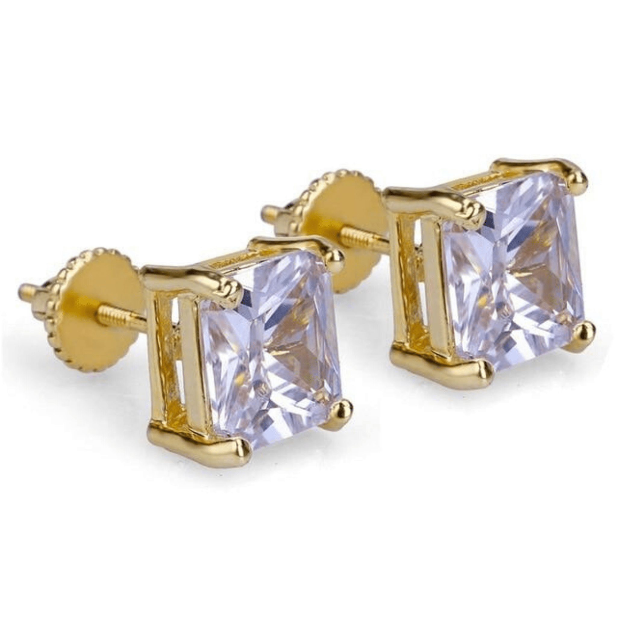 8mm Princess Cut Stud Earrings 18K - ICECI