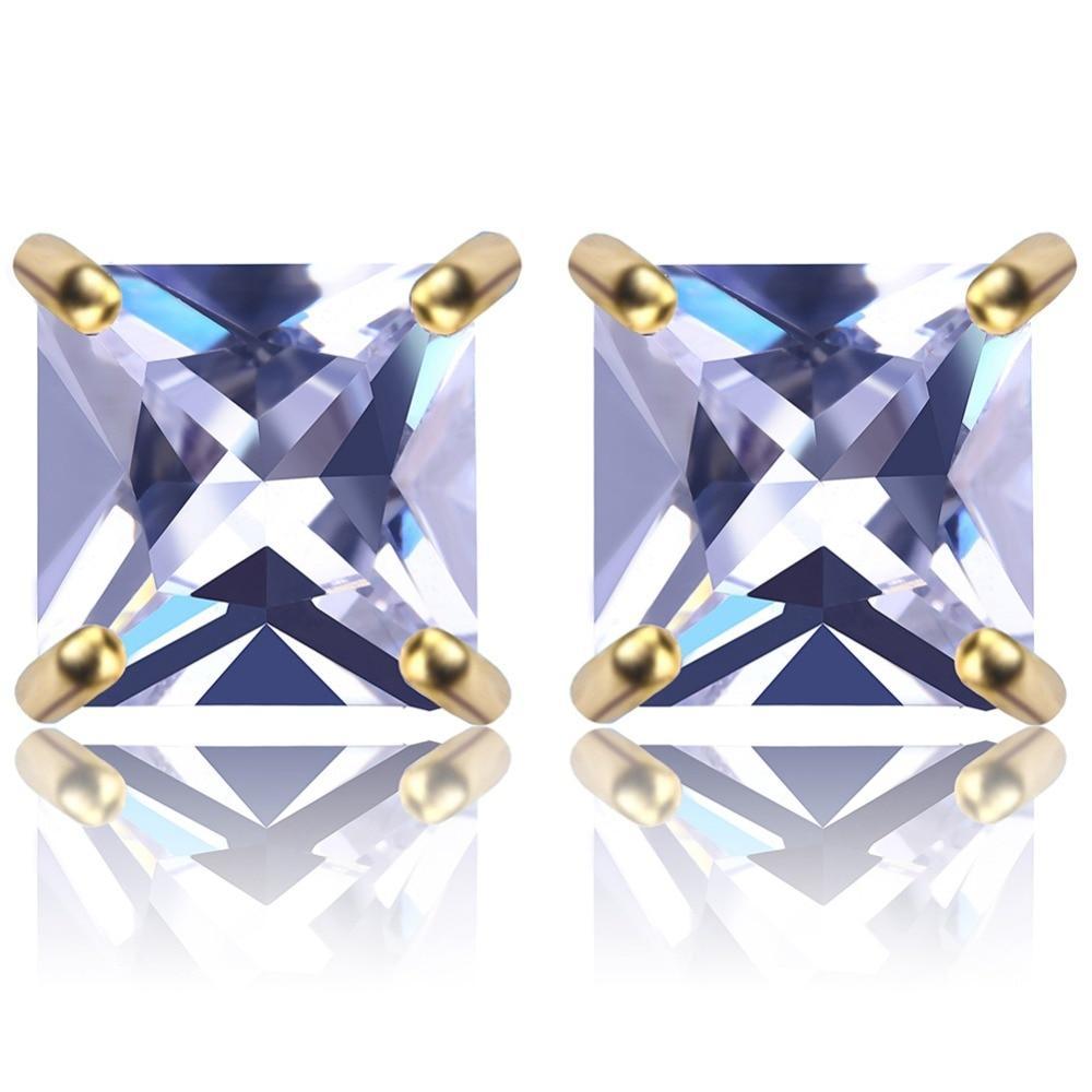 8mm Princess Cut Stud Earrings 18K - ICECI
