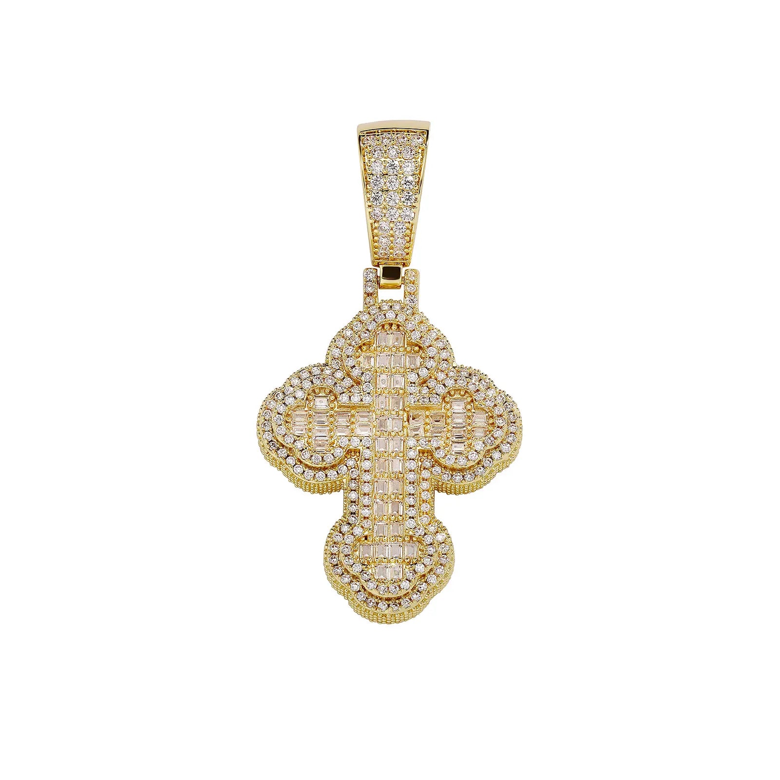Baguette Clover Cross Pendant 14K