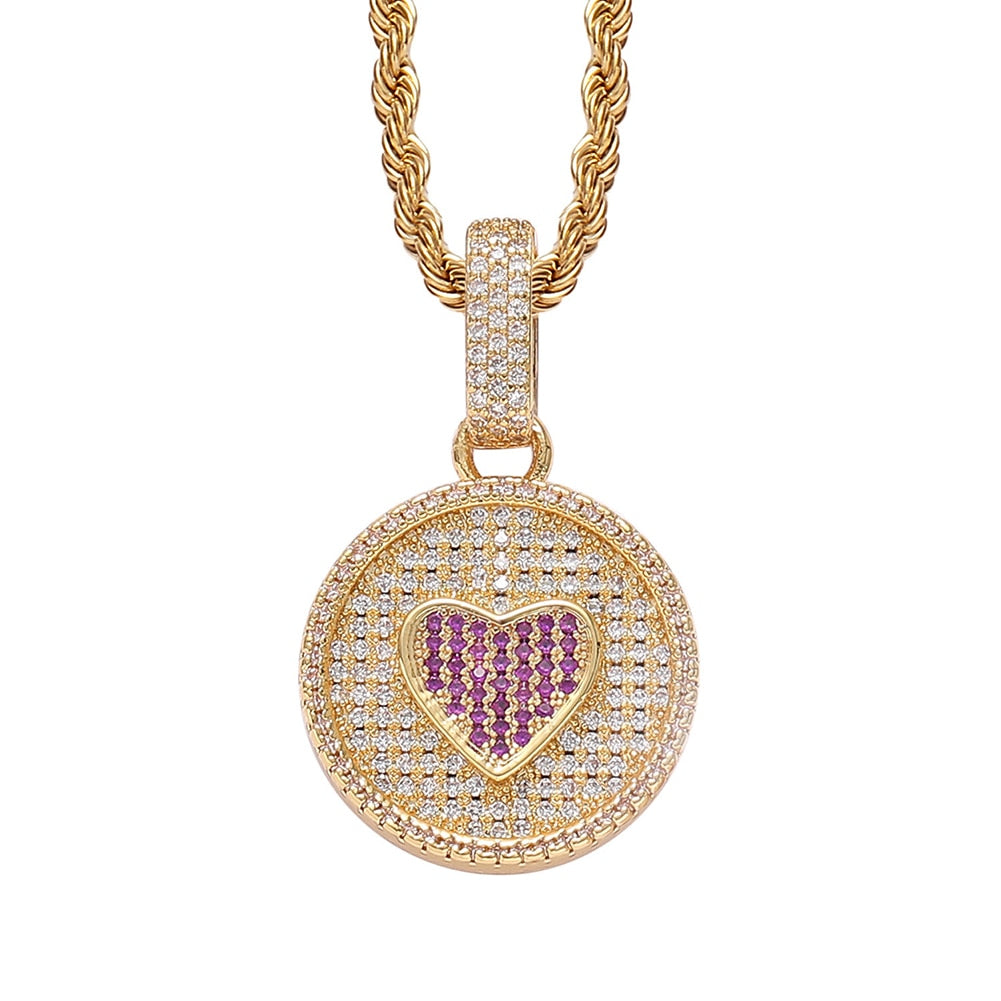 Sun & Moon Heart Pendant 14K