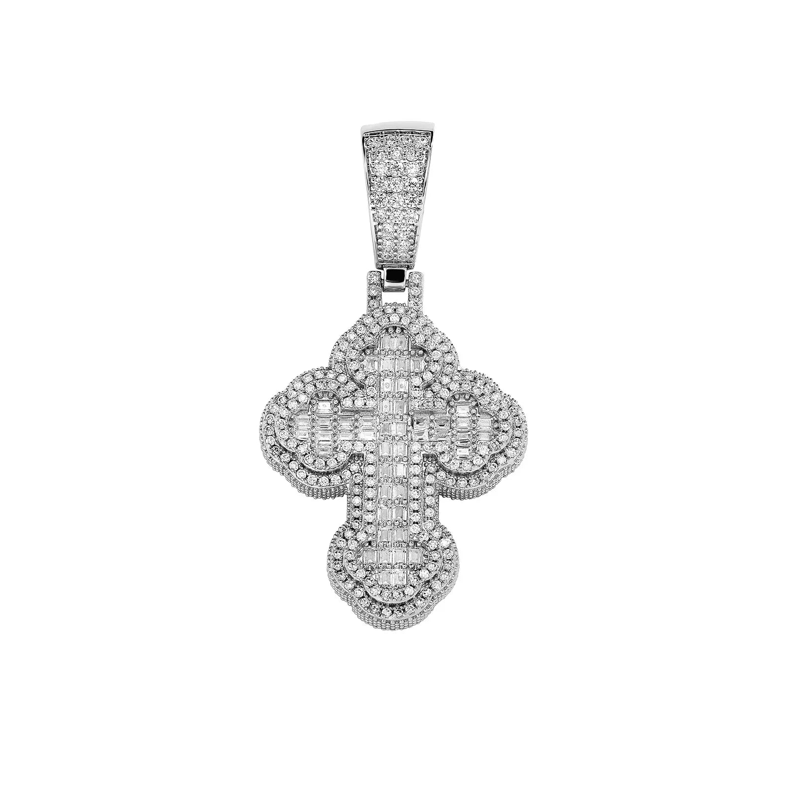 Baguette Clover Cross Pendant 14K
