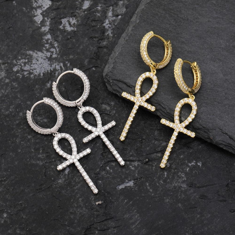 Ankh Cross Drop Earrings 18K - ICECI