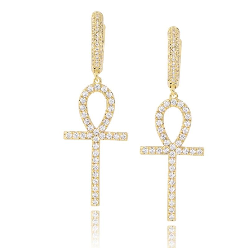 Ankh Cross Drop Earrings 18K - ICECI