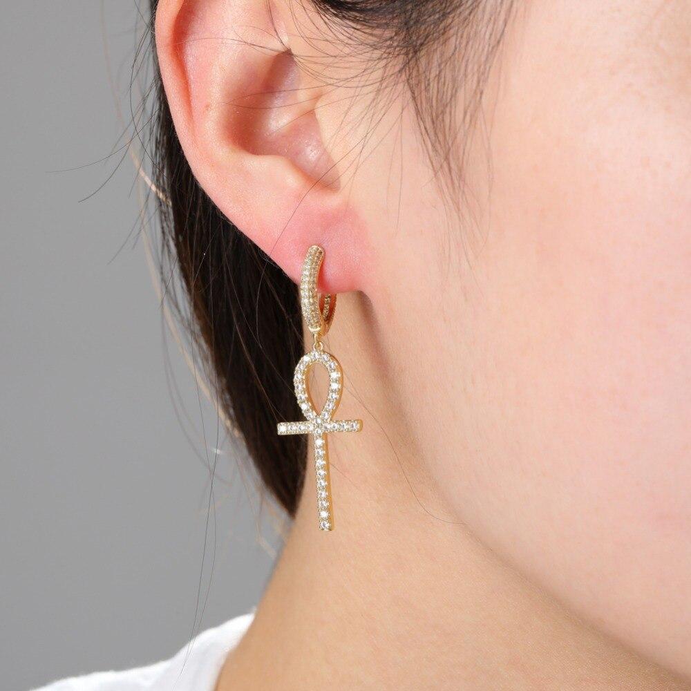 Ankh Cross Drop Earrings 18K - ICECI