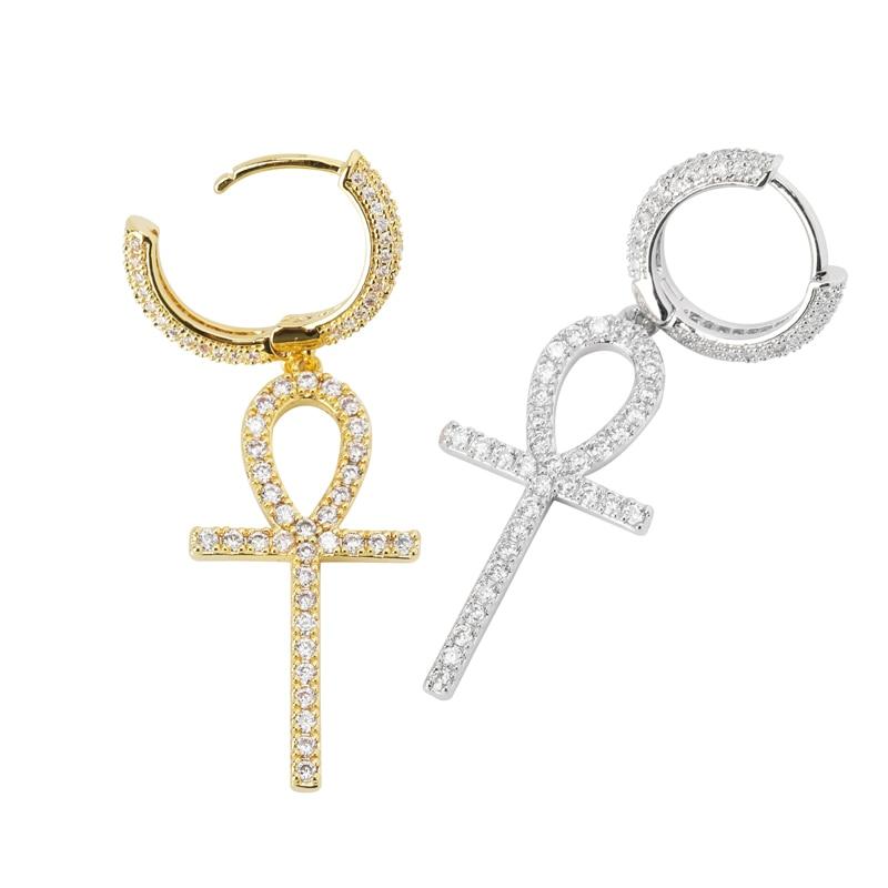Ankh Cross Drop Earrings 18K - ICECI