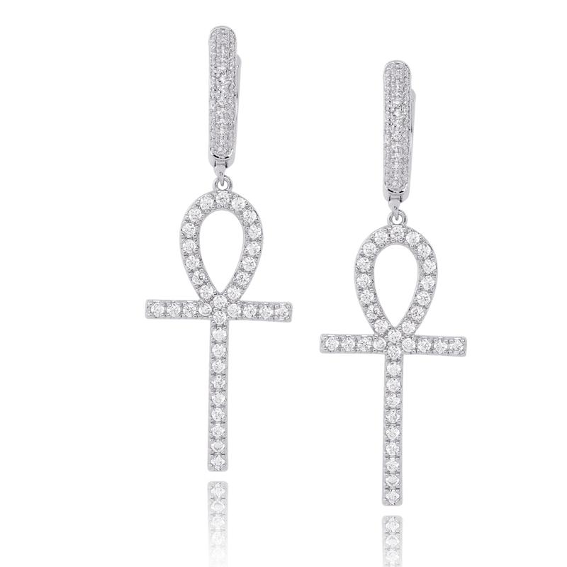 Ankh Cross Drop Earrings 18K - ICECI