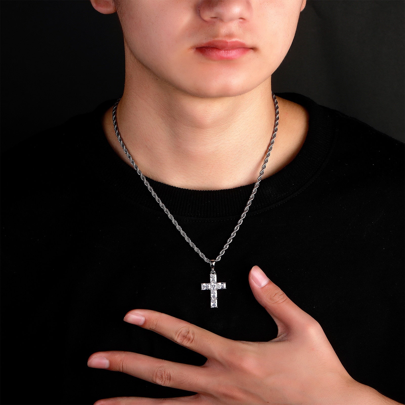 Baby Baguette Cross Pendant 14K - ICECI