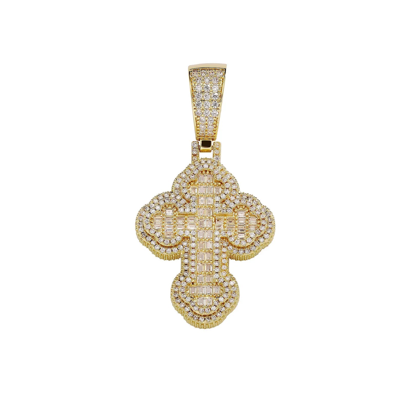 Baguette Clover Cross Pendant 14K - ICECI