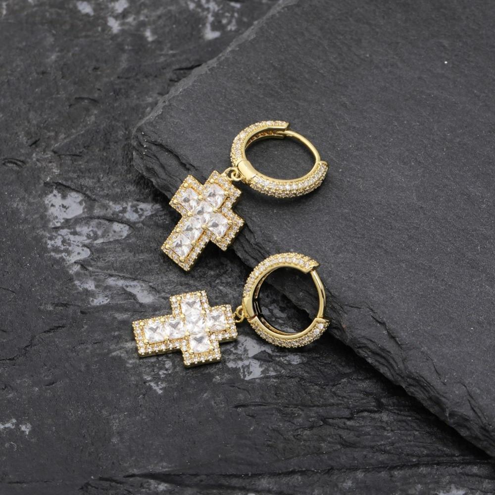 Baguette Cross Drop Earrings 18K - ICECI