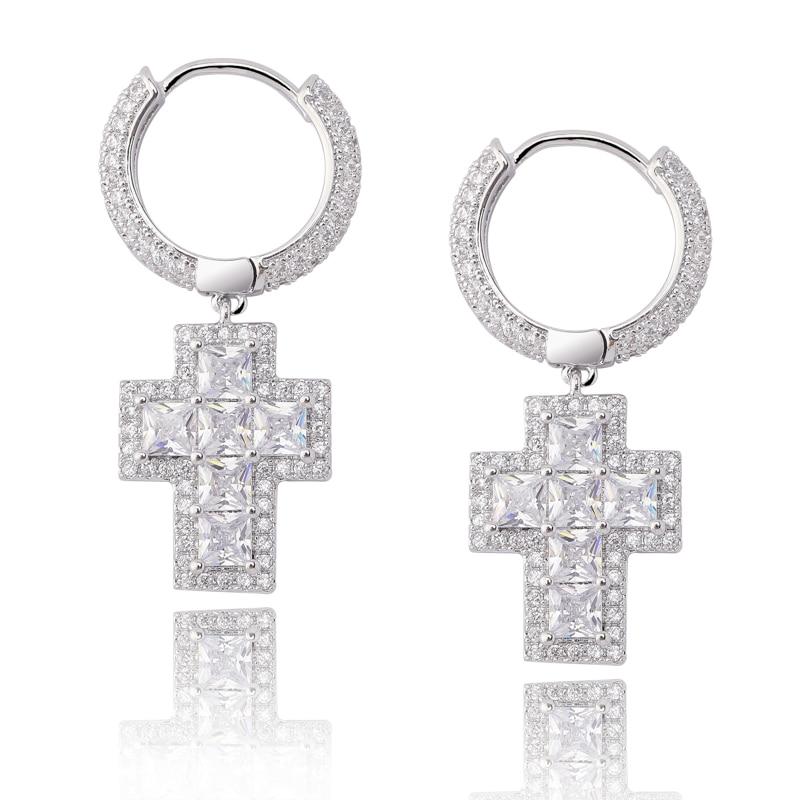 Baguette Cross Drop Earrings 18K - ICECI