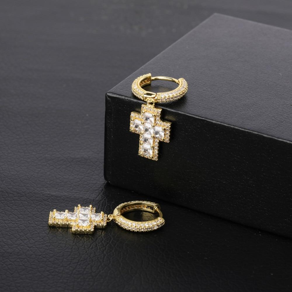 Baguette Cross Drop Earrings 18K - ICECI