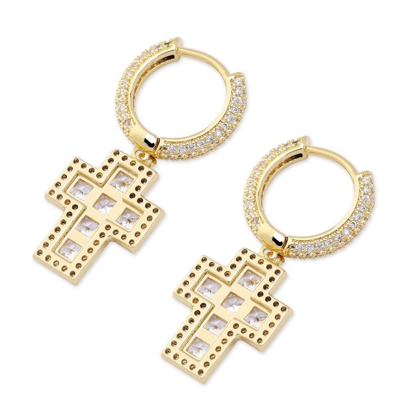 Baguette Cross Drop Earrings 18K - ICECI