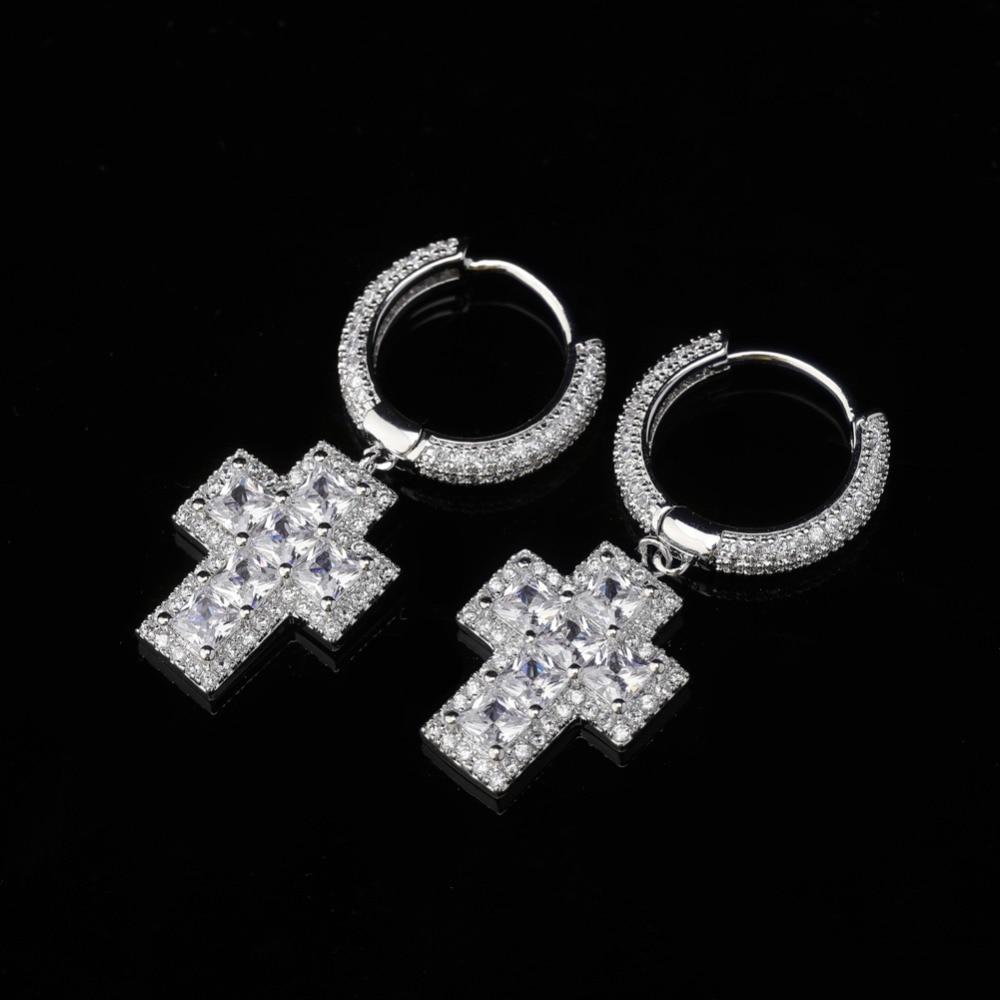 Baguette Cross Drop Earrings 18K - ICECI