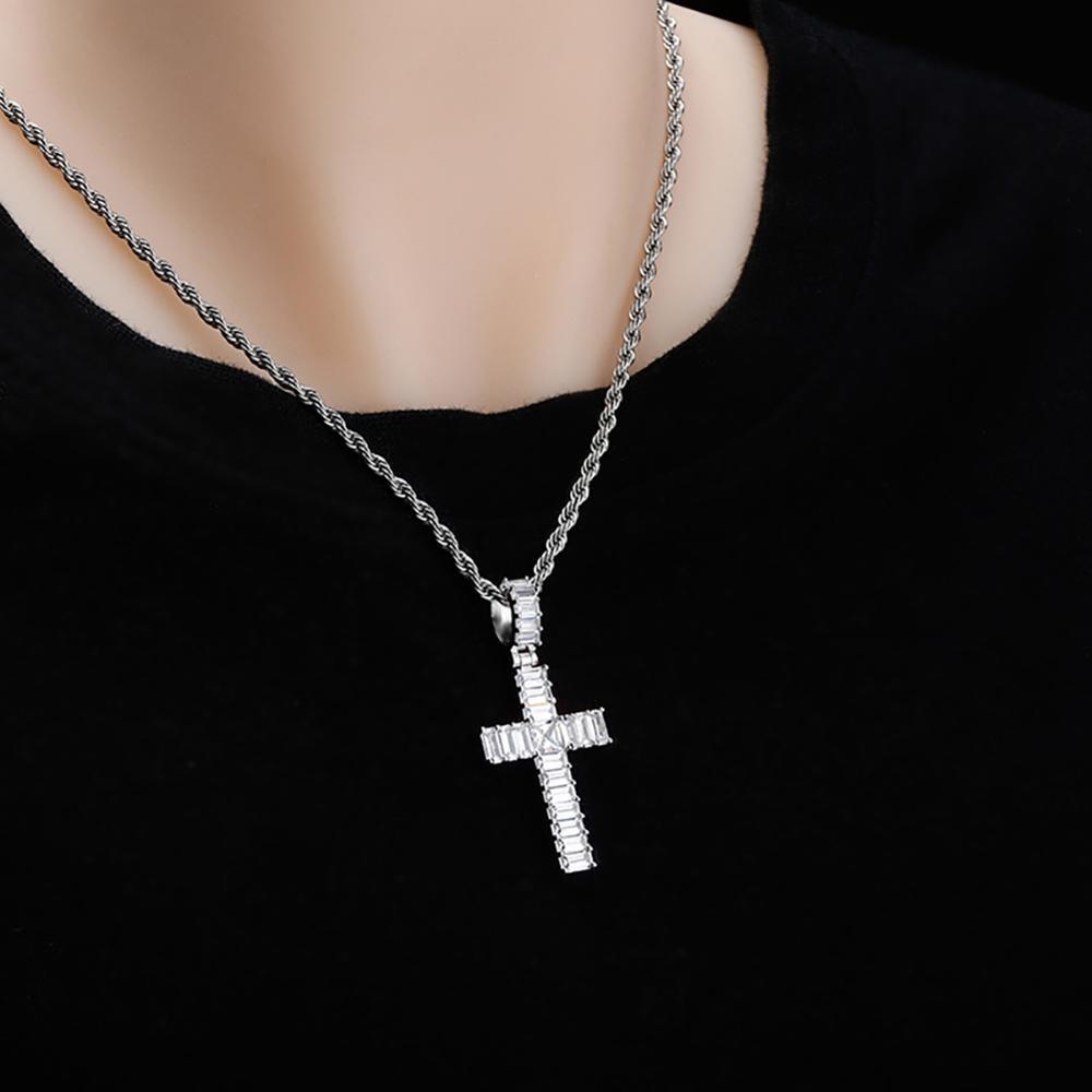 Baguette Cross Pendant 14K - ICECI