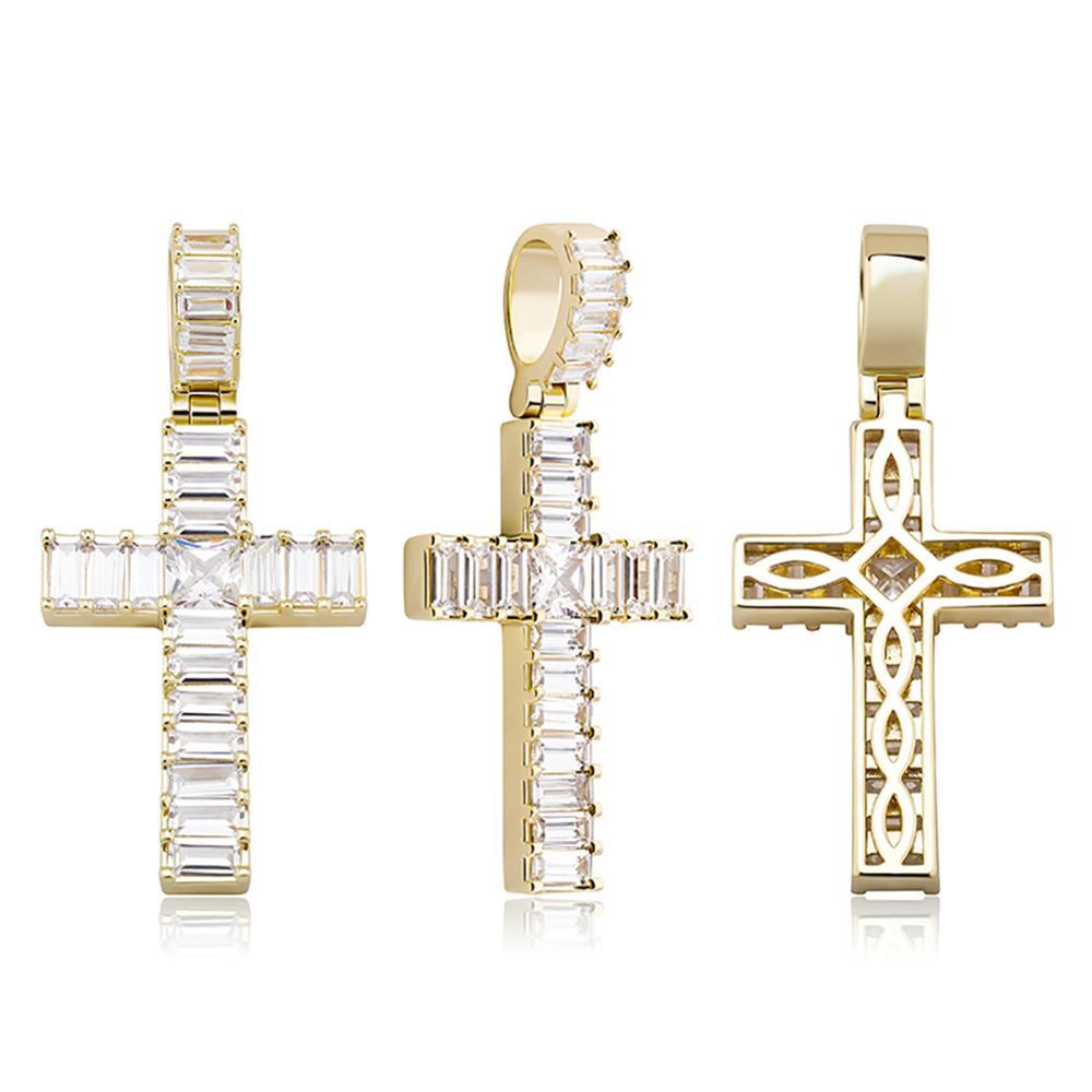 Baguette Cross Pendant 14K - ICECI