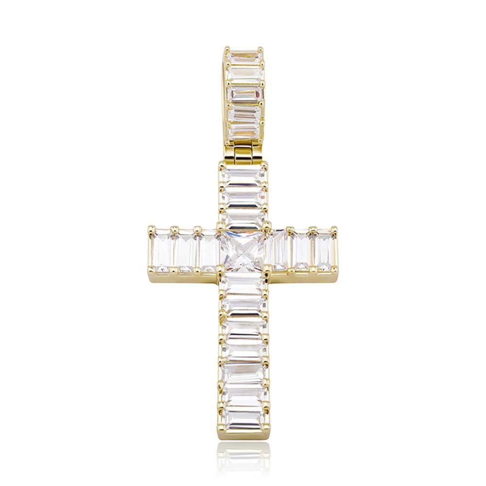 Baguette Cross Pendant 14K - ICECI