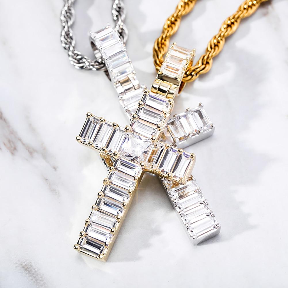 Baguette Cross Pendant 14K - ICECI