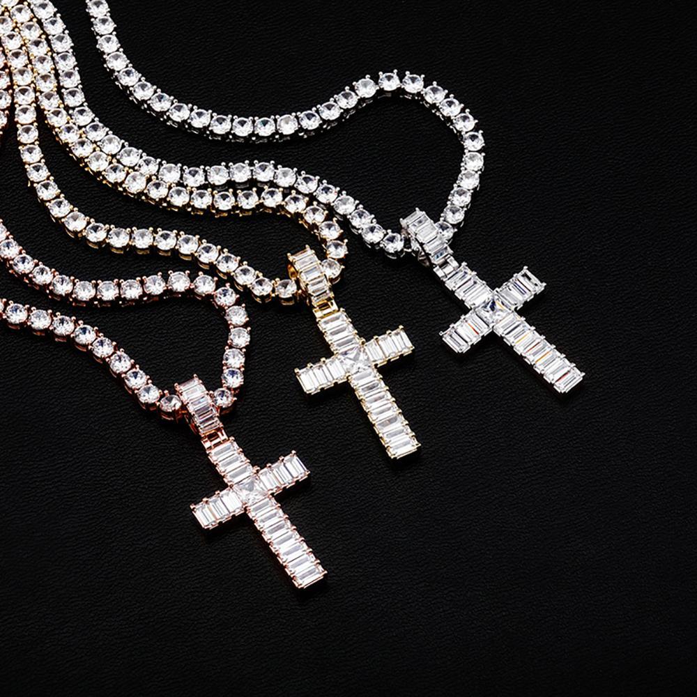 Baguette Cross Pendant 14K - ICECI