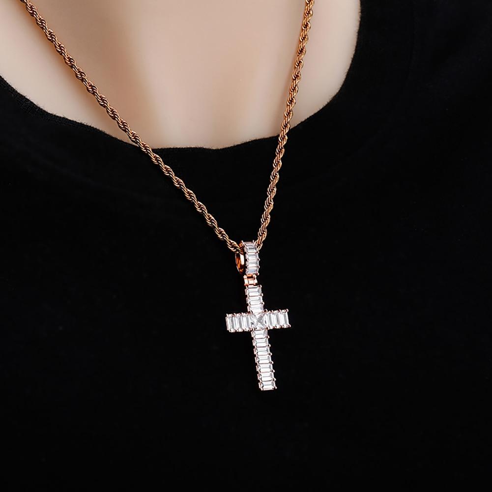 Baguette Cross Pendant 14K - ICECI