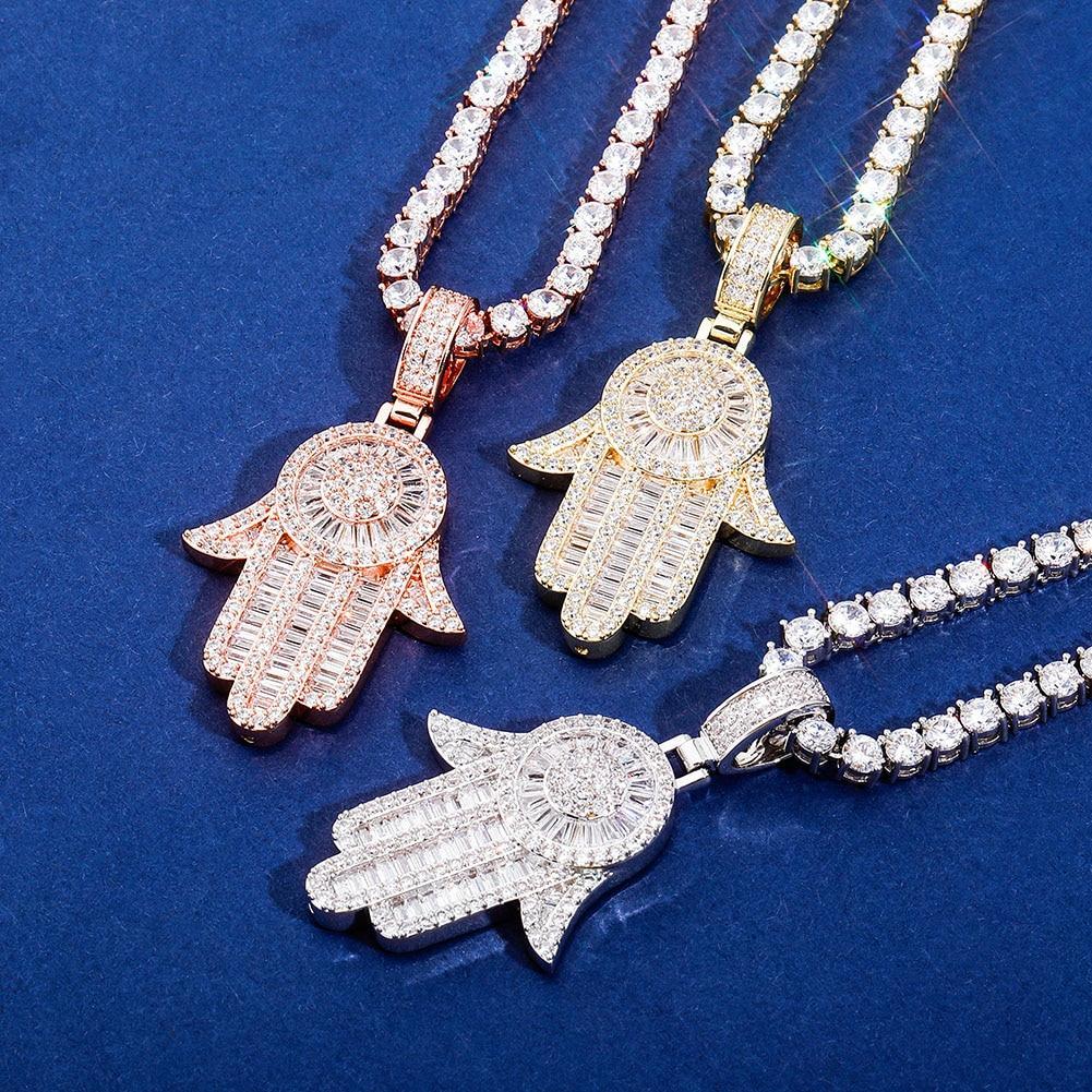 Baguette Hamsa Pendant 14K - ICECI