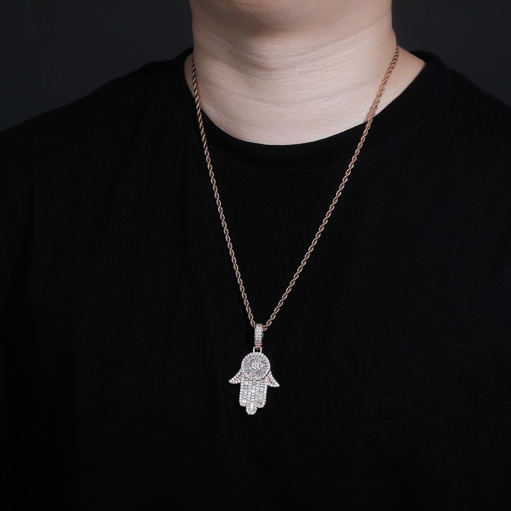 Baguette Hamsa Pendant 14K - ICECI