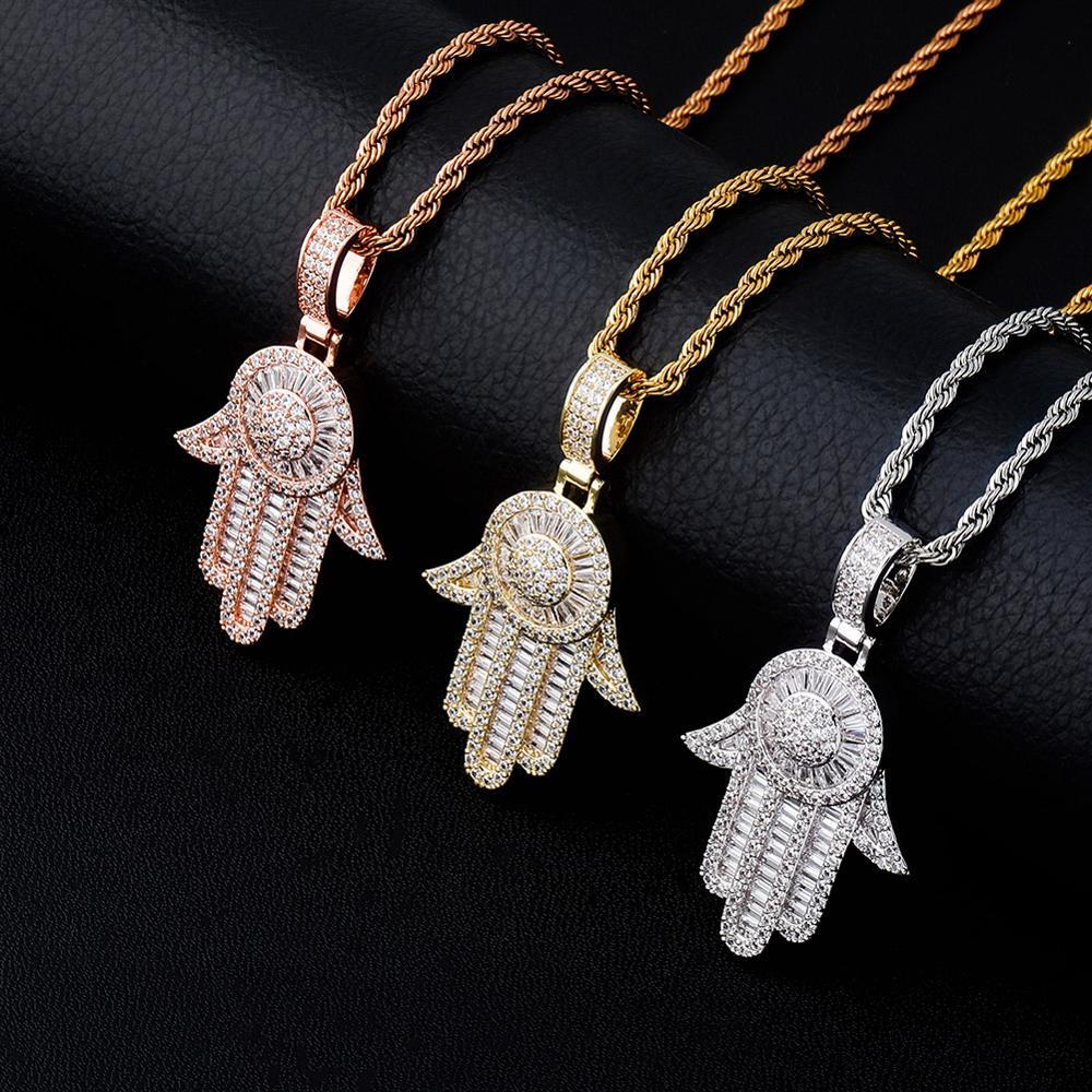 Baguette Hamsa Pendant 14K - ICECI