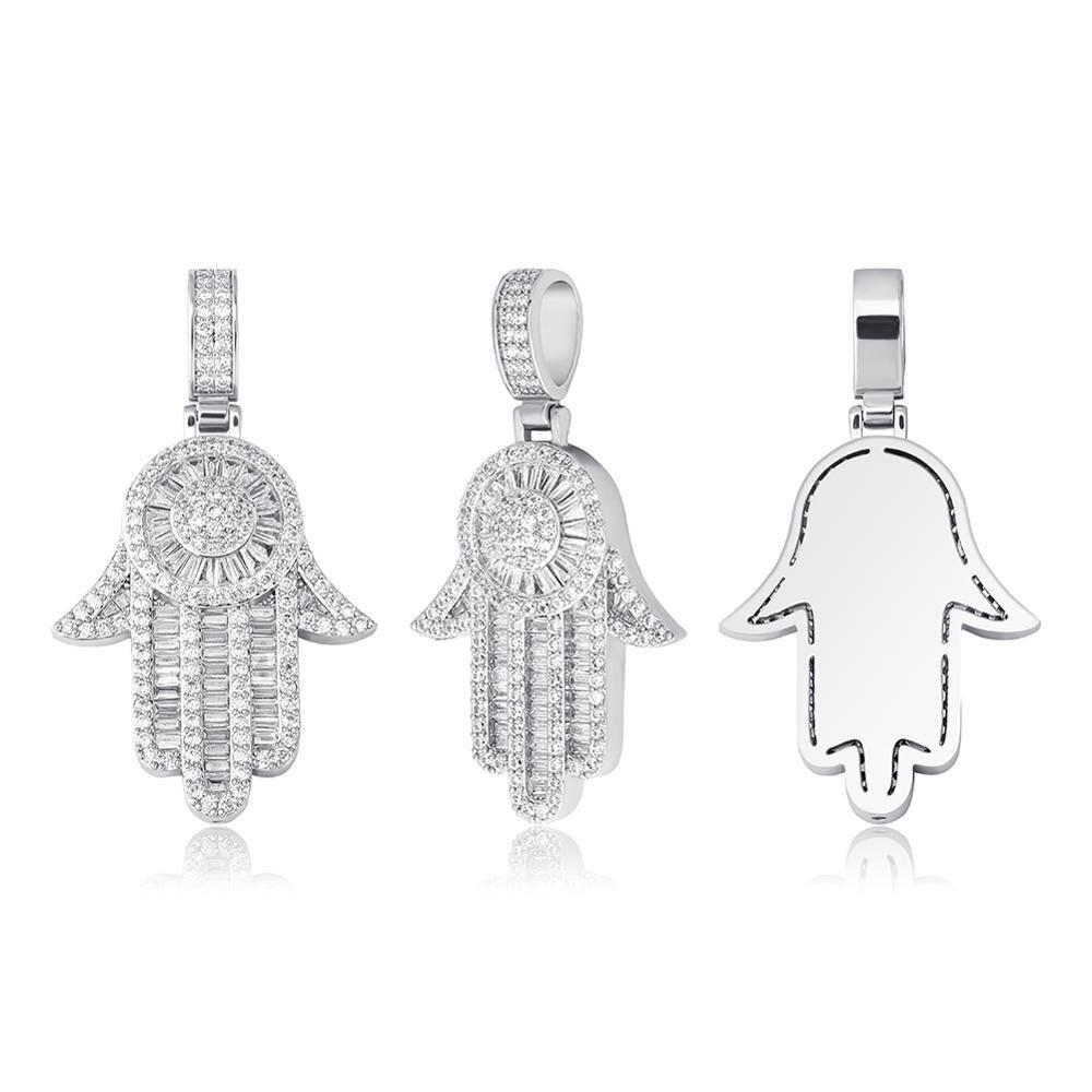 Baguette Hamsa Pendant 14K - ICECI