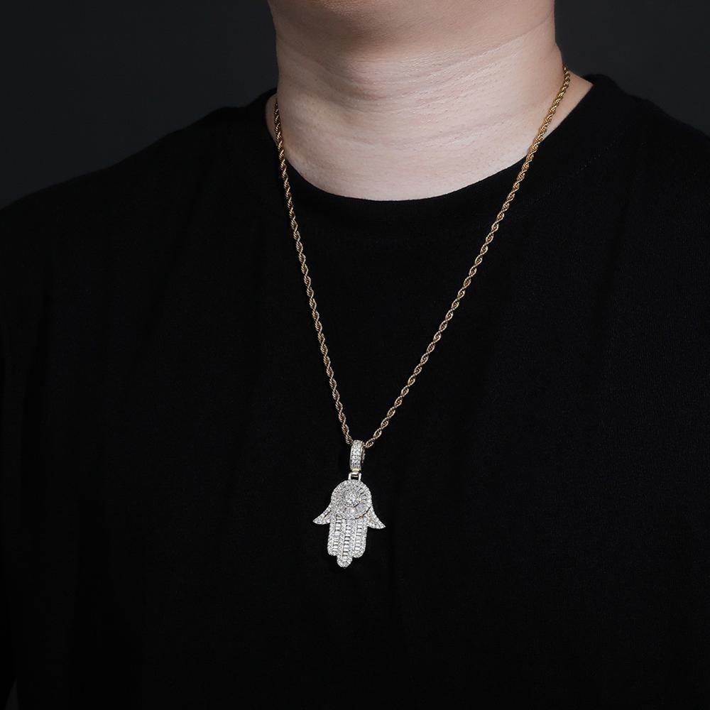 Baguette Hamsa Pendant 14K - ICECI