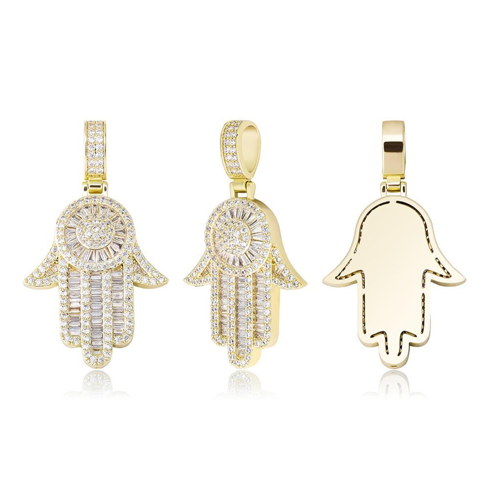 Baguette Hamsa Pendant 14K - ICECI