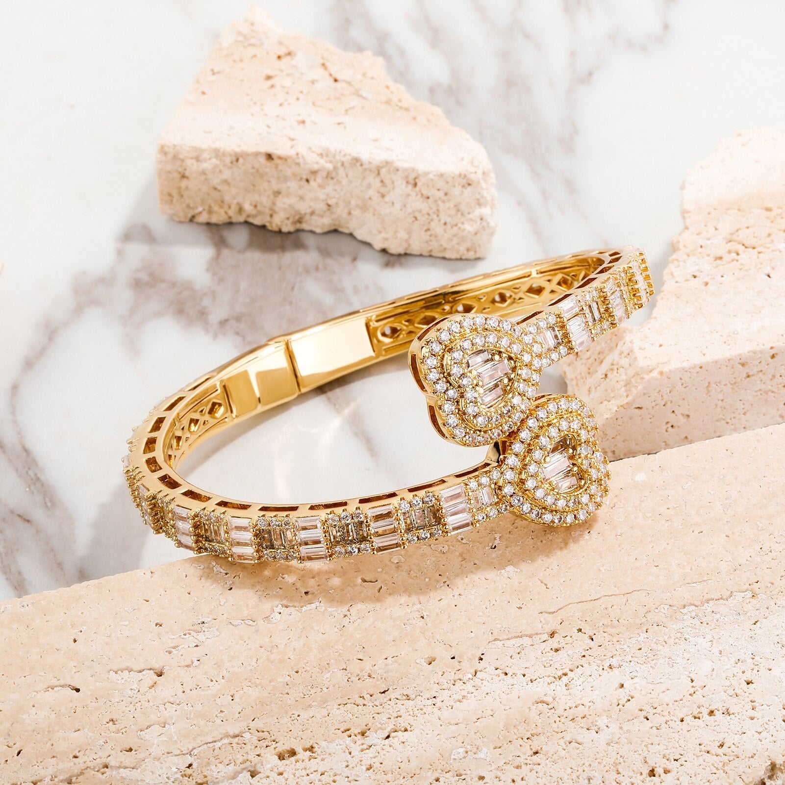 Baguette Heart Cuff Bracelet 14K - ICECI