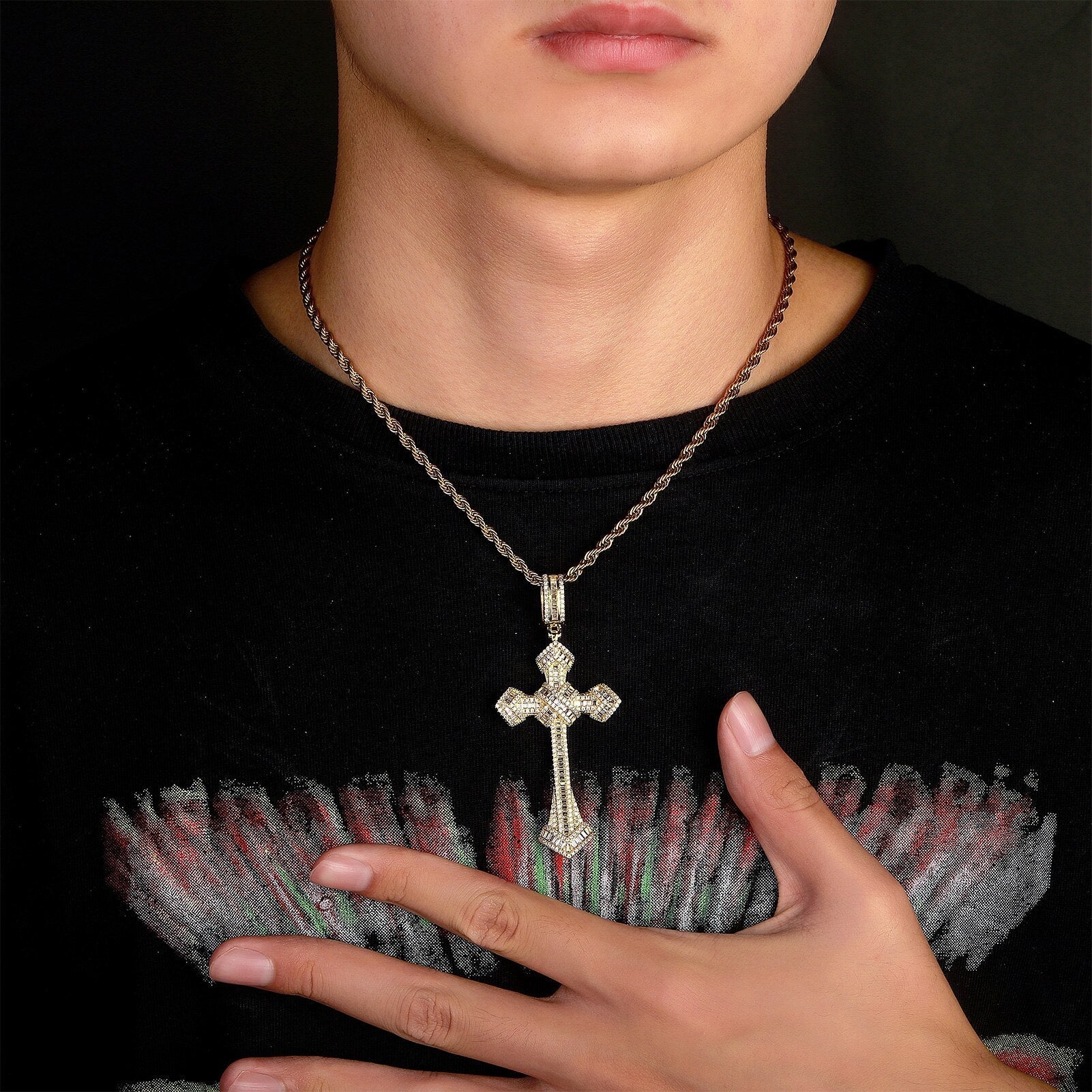 Baguette Punk X Cross Pendant 14K - ICECI