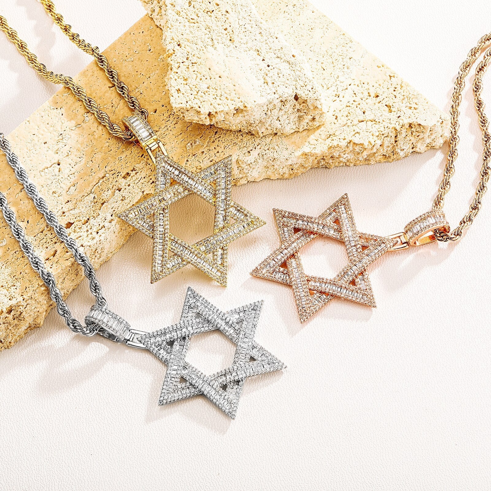 Baguette Star of David Pendant 14K - ICECI