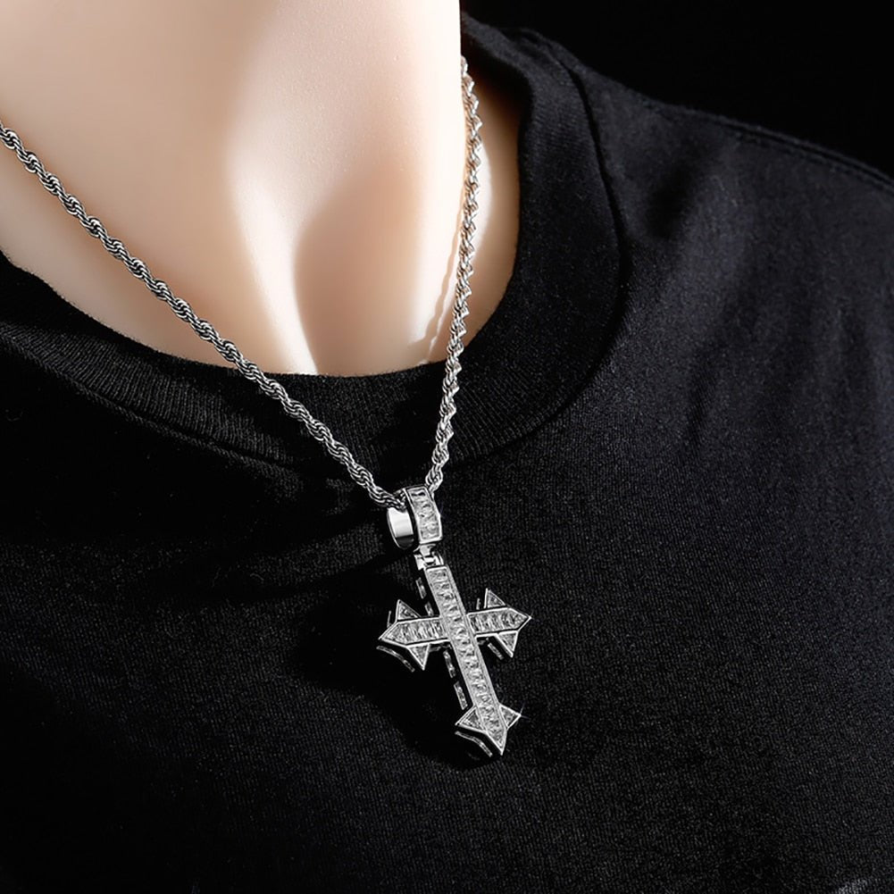Channel Baguette Patonce Cross Pendant 14K - ICECI