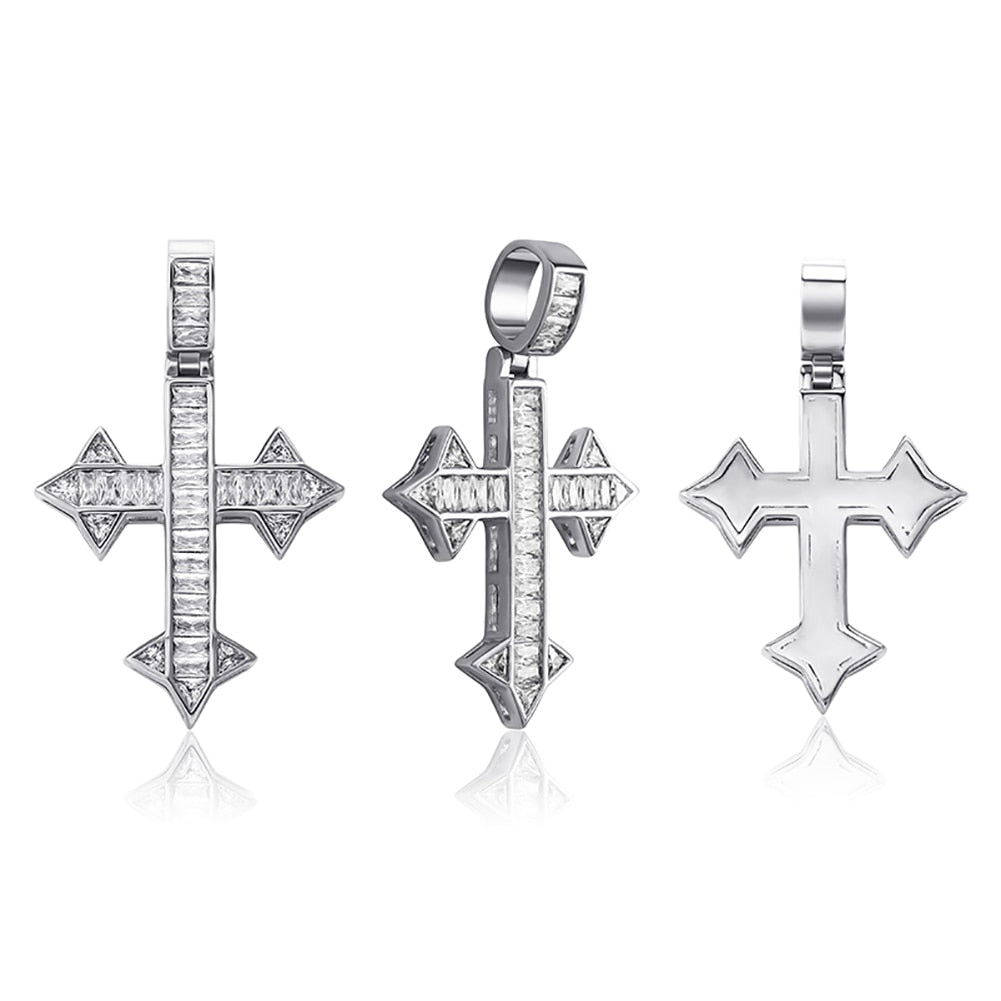 Channel Baguette Patonce Cross Pendant 14K - ICECI