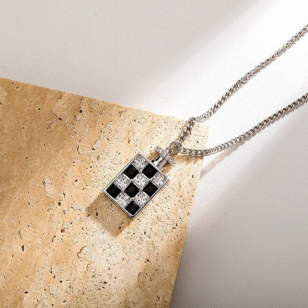 Checkerboard Perfume Bottle Pendant 14K - ICECI