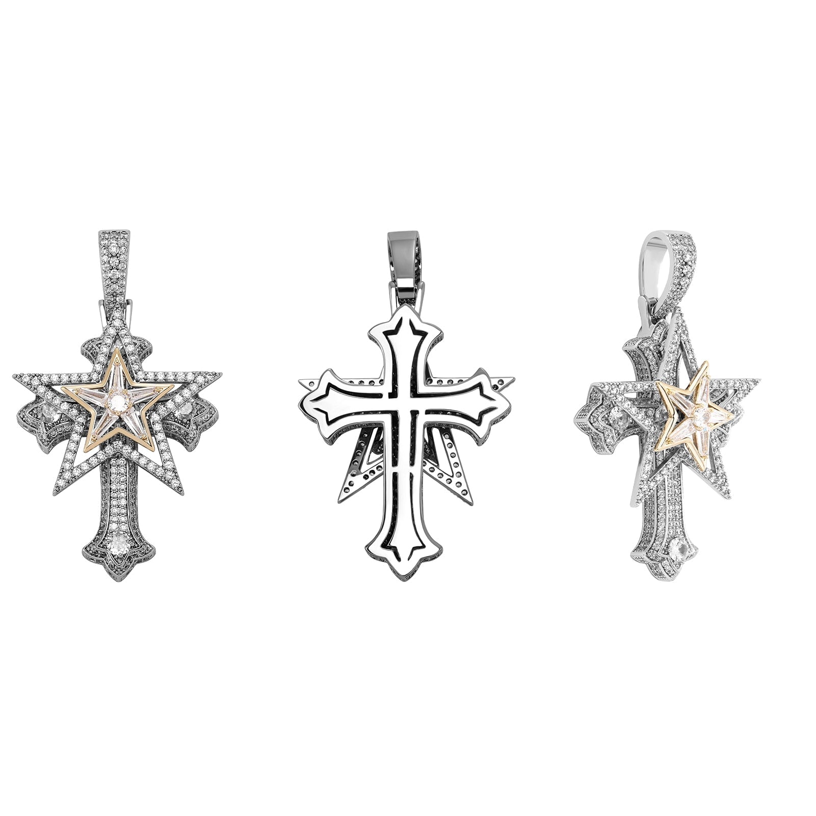 Clustered Star Cross Pendant 14K - ICECI
