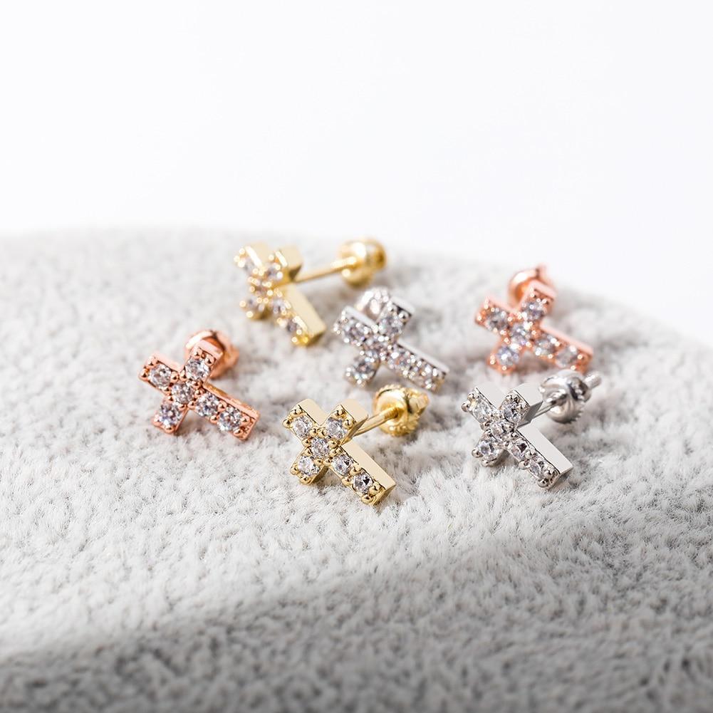 Cross Stud Earrings 14K x Sterling Silver - ICECI