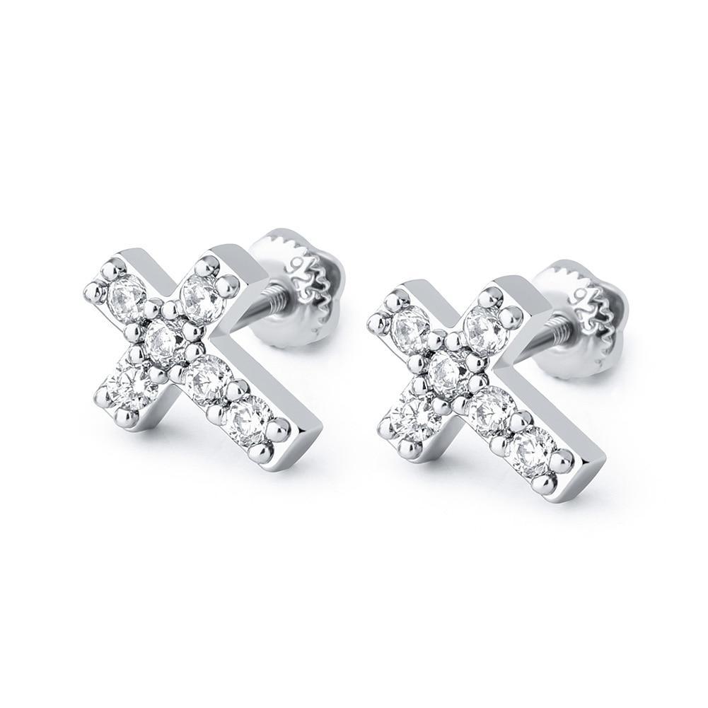 Cross Stud Earrings 14K x Sterling Silver - ICECI