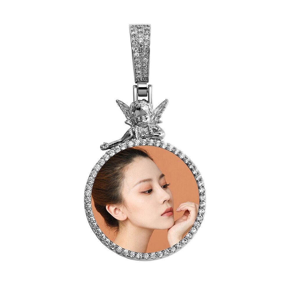 Custom Angel Photo Medallion Pendant 14K - ICECI
