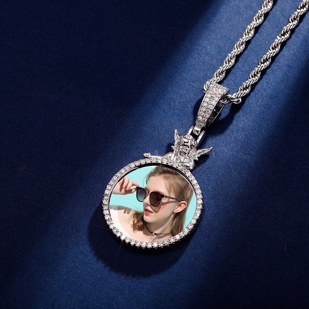 Custom Angel Photo Medallion Pendant 14K - ICECI