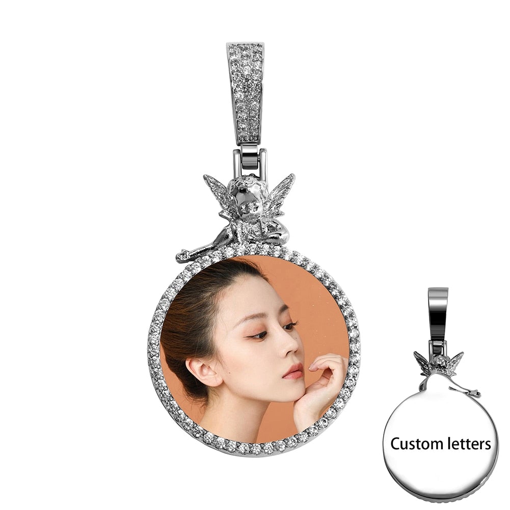 Custom Angel Photo Medallion Pendant 14K - ICECI