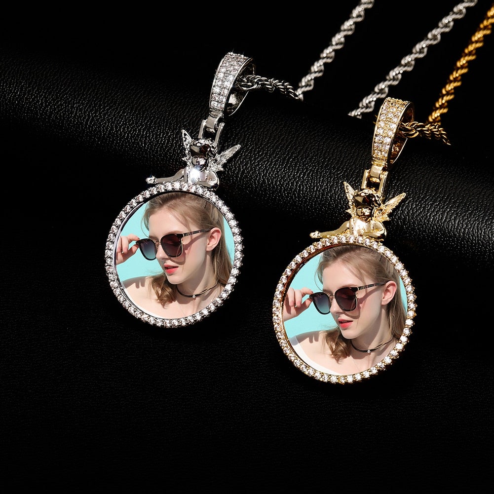 Custom Angel Photo Medallion Pendant 14K - ICECI