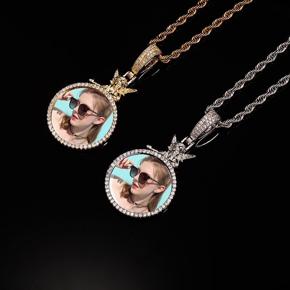 Custom Angel Photo Medallion Pendant 14K - ICECI
