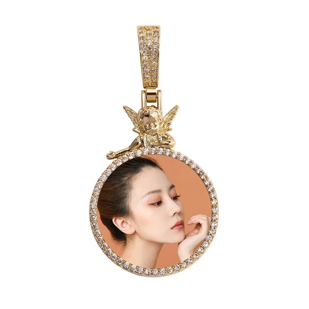 Custom Angel Photo Medallion Pendant 14K - ICECI