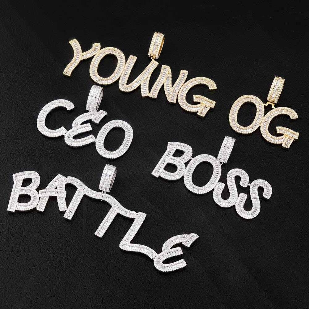 Custom Baguette Font Pendant 14K - ICECI