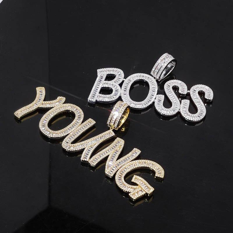 Custom Baguette Font Pendant 14K - ICECI