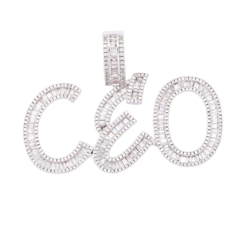 Custom Baguette Font Pendant 14K - ICECI