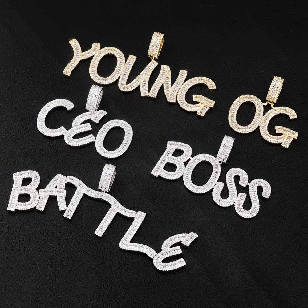 Custom Baguette Font Pendant 14K - ICECI